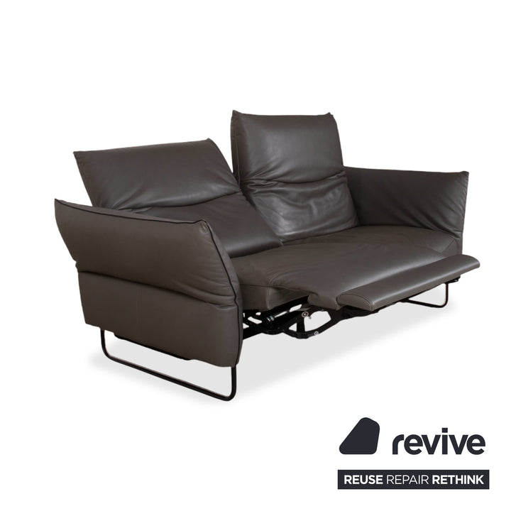 Comfort Republic Leather Two-Seater Anthracite Grey Sofa Couch Electric Function