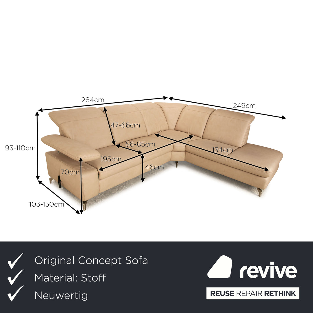 Concept CS 3000 Stoff Ecksofa Beige elektrische Funktion Mikrofaser