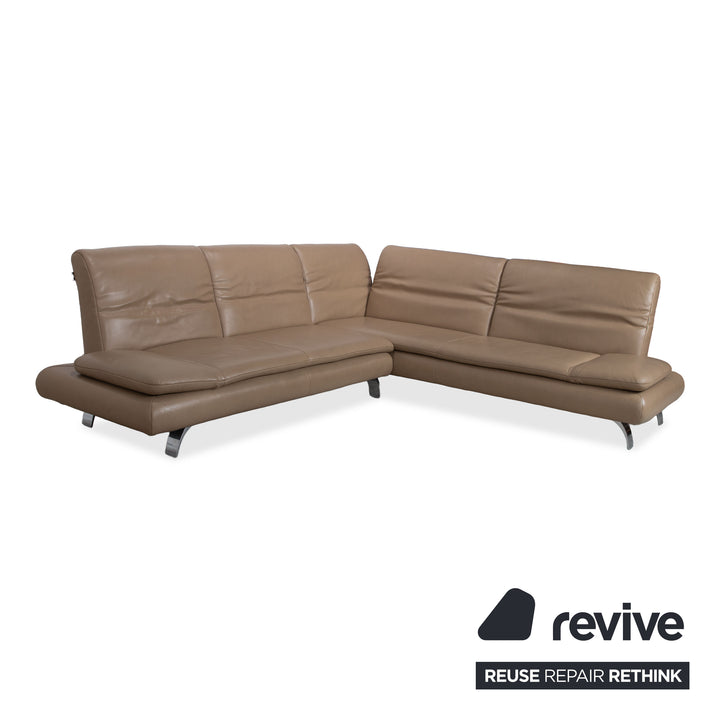 Contur Rodrigo Leather Corner Sofa + Stool Light Brown Cream Mokka manual function