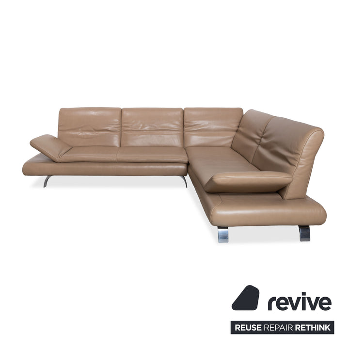 Contur Rodrigo Leather Corner Sofa + Stool Light Brown Cream Mokka manual function