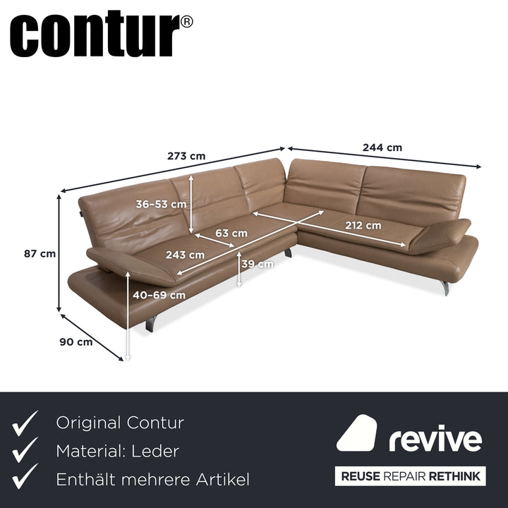 Contur Rodrigo Leather Corner Sofa + Stool Light Brown Cream Mokka manual function