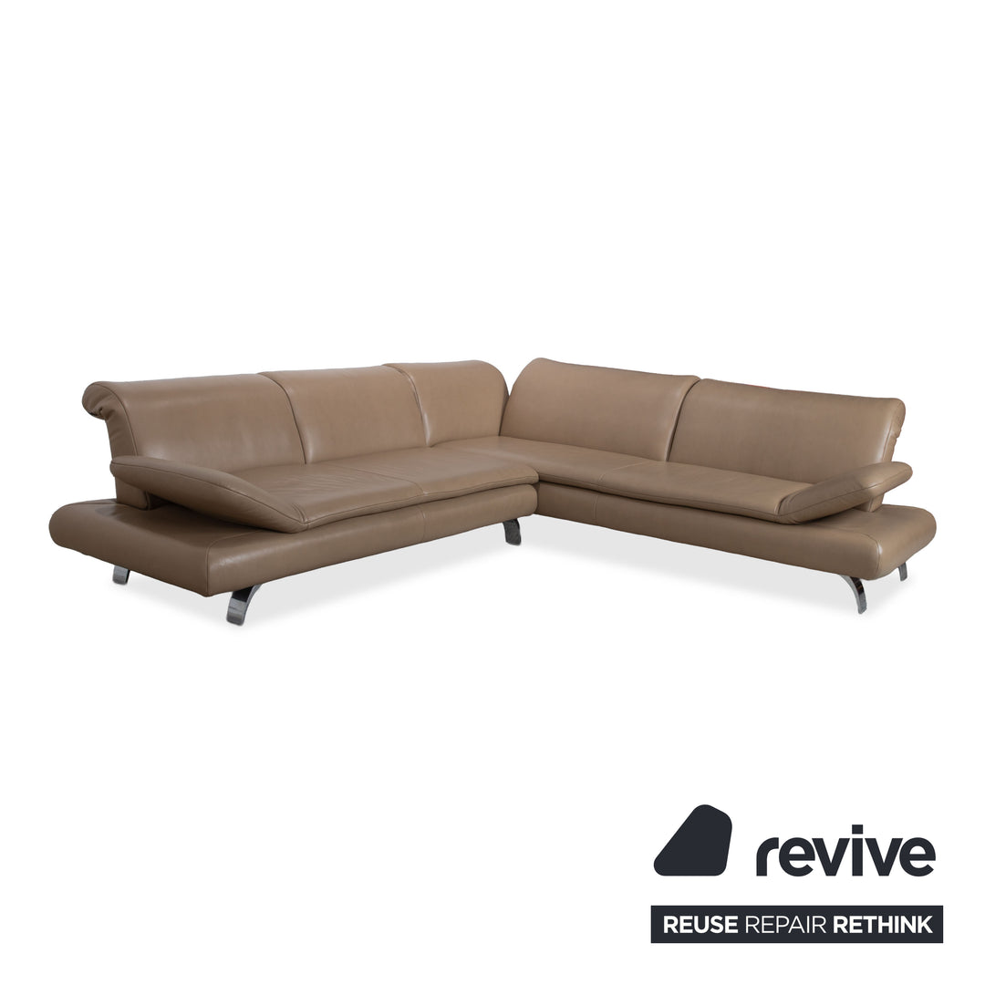 Contur Rodrigo Leather Corner Sofa + Stool Light Brown Cream Mokka manual function