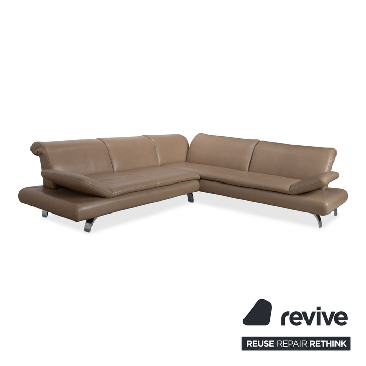 Contur Rodrigo Leather Corner Sofa + Stool Light Brown Cream Mokka manual function