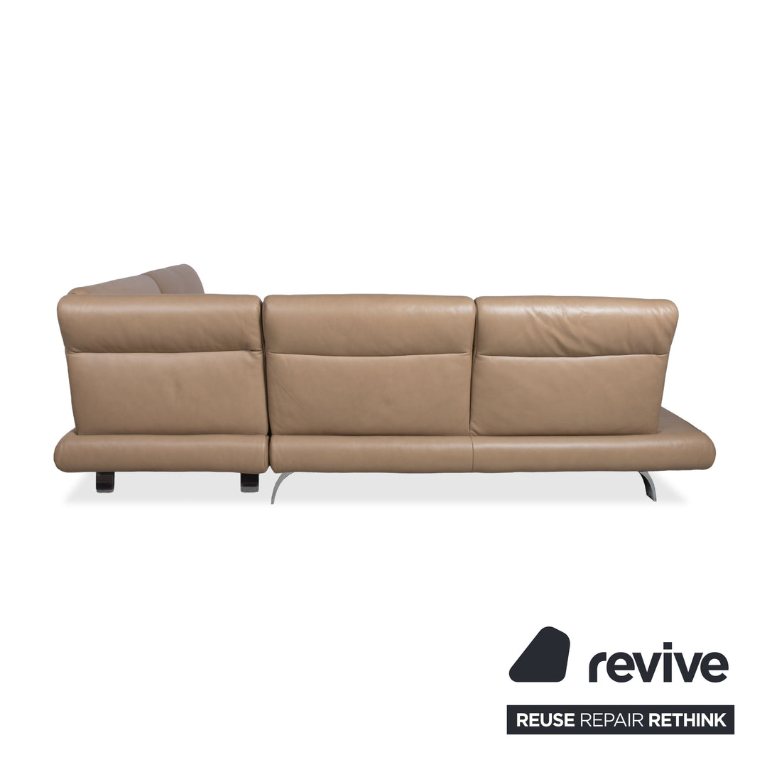 Contur Rodrigo Leather Corner Sofa + Stool Light Brown Cream Mokka manual function