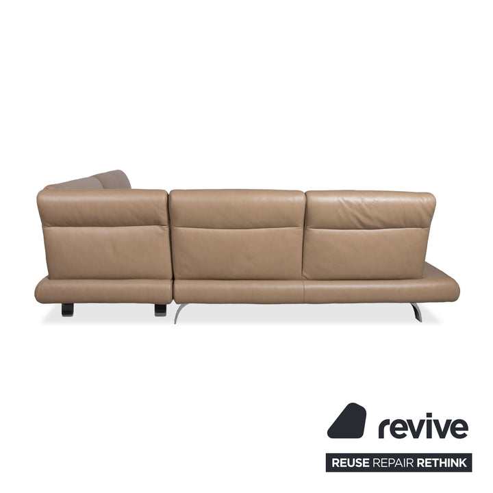 Contur Rodrigo Leather Corner Sofa + Stool Light Brown Cream Mokka manual function