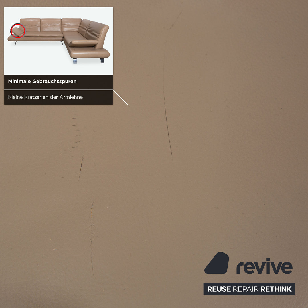Contur Rodrigo Leather Corner Sofa + Stool Light Brown Cream Mokka manual function