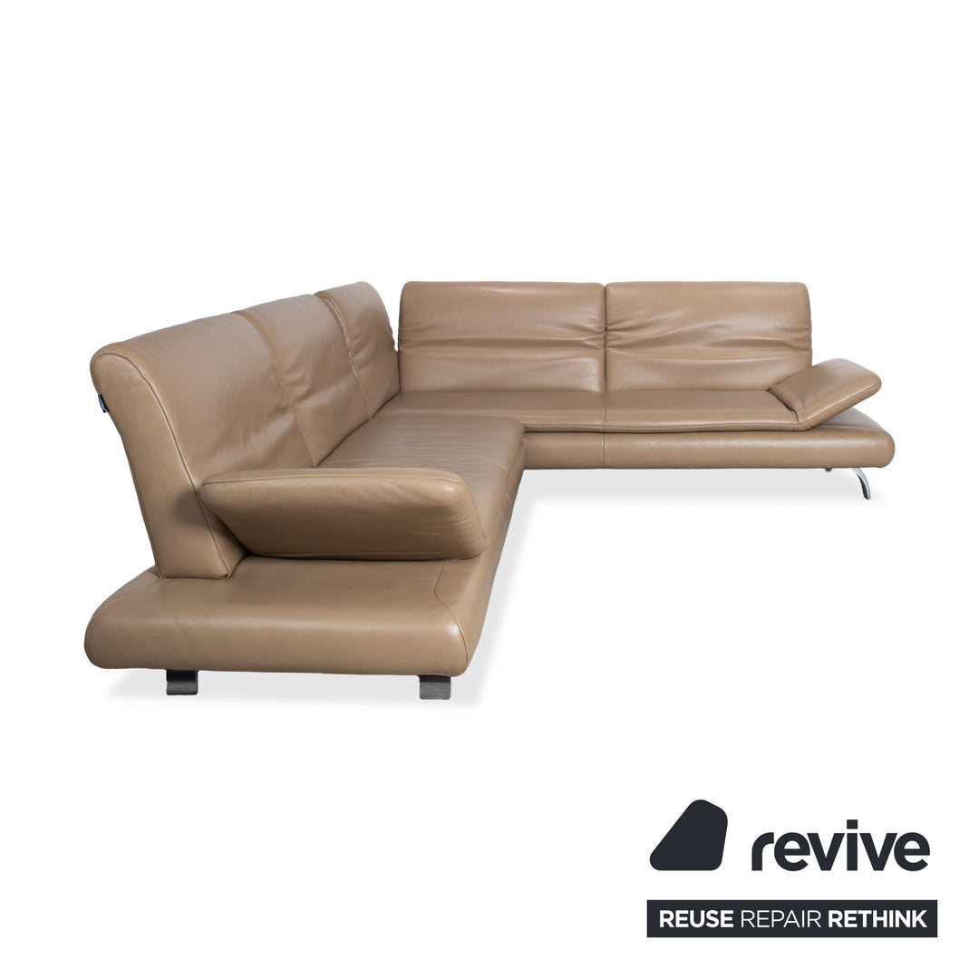 Contur Rodrigo Leather Corner Sofa + Stool Light Brown Cream Mokka manual function