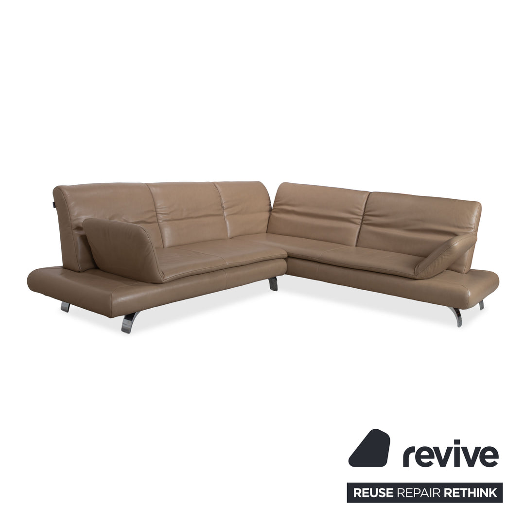 Contur Rodrigo Leather Corner Sofa + Stool Light Brown Cream Mokka manual function