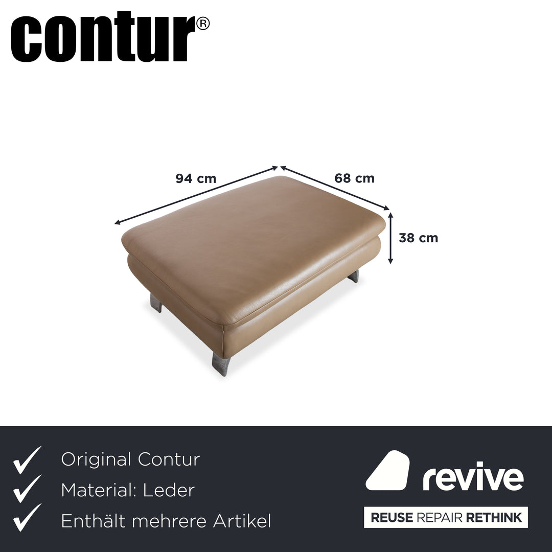 Contur Rodrigo Leather Corner Sofa + Stool Light Brown Cream Mokka manual function