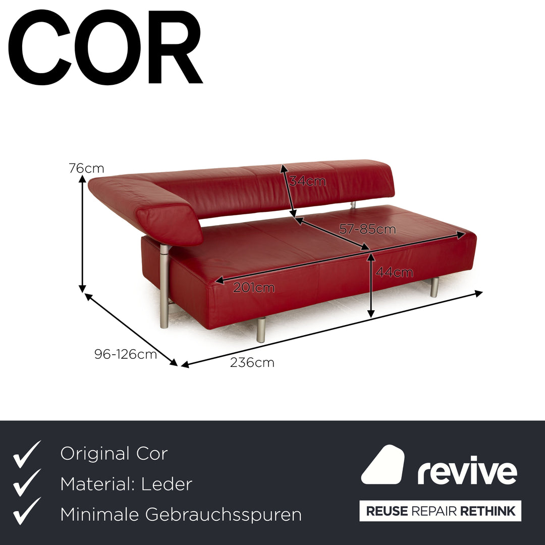 Cor Arthe Leder Dreisitzer Rot Sofa Couch manuelle Funktion