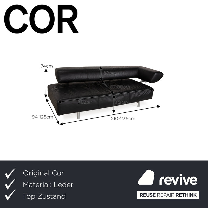 Cor Arthe Leather Three Seater Black Sofa Couch Manual Function