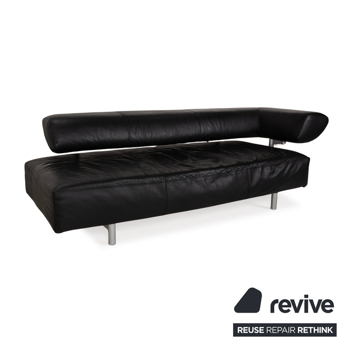 Cor Arthe Leather Three Seater Black Sofa Couch Manual Function