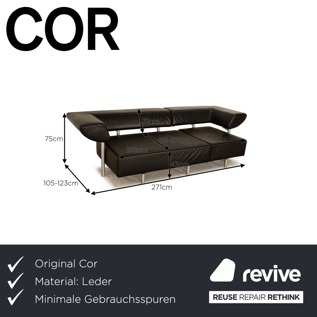 Cor Arthe Leather Three Seater Black Sofa Couch Manual Function