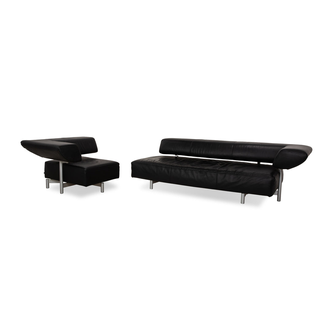 Cor Arthe Leder Sofa Garnitur Schwarz Dreisitzer Sessel Couch manuelle Funktion