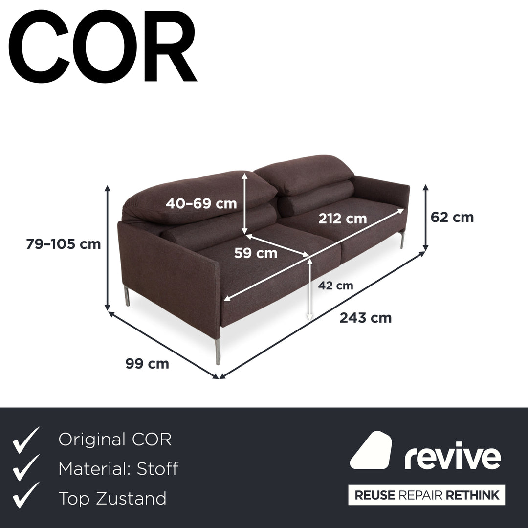 Canapé 3 places en tissu Corduroy Avalanche gris avec fonction manuelle