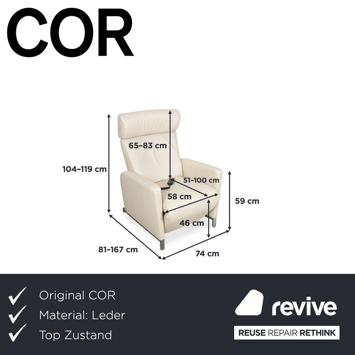 COR Bico Leather Armchair Cream Beige Electric Recliner Function