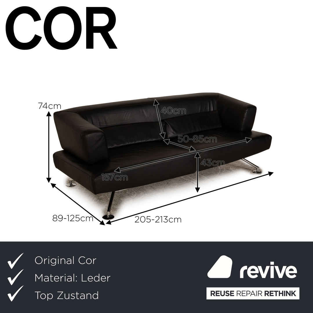Cor Circum Leather Two Seater Black Sofa Couch Function