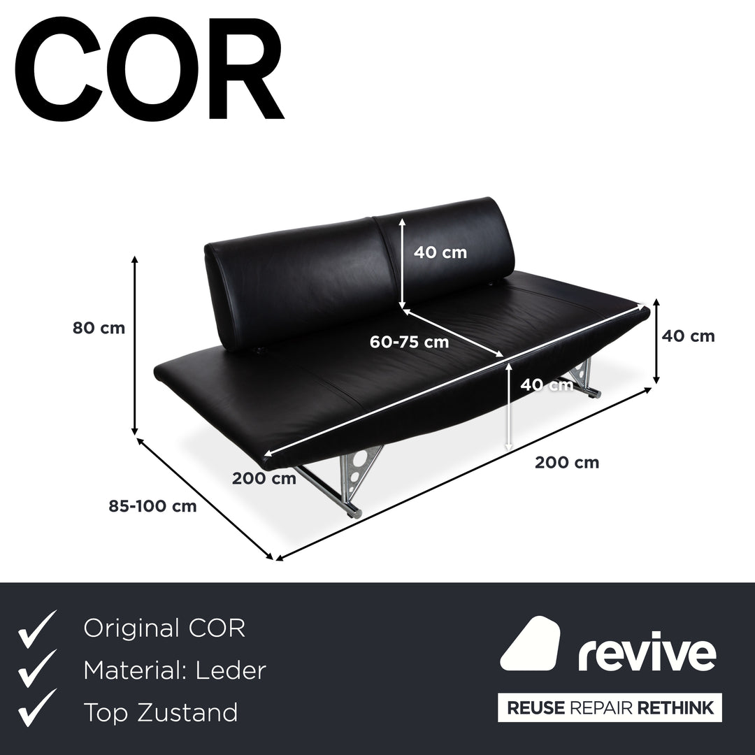 COR Cirrus Leder Dreisitzer Schwarz Sofa Couch MΩanuelle Funktion