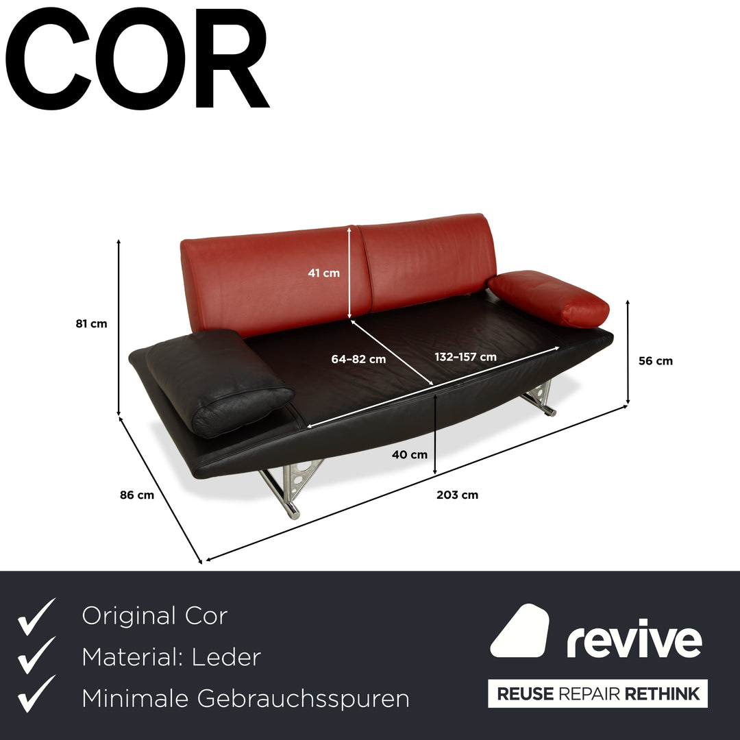 Cor Cirrus Leder Zweisitzer Schwarz rot manuelle Funktion Sofa Couch