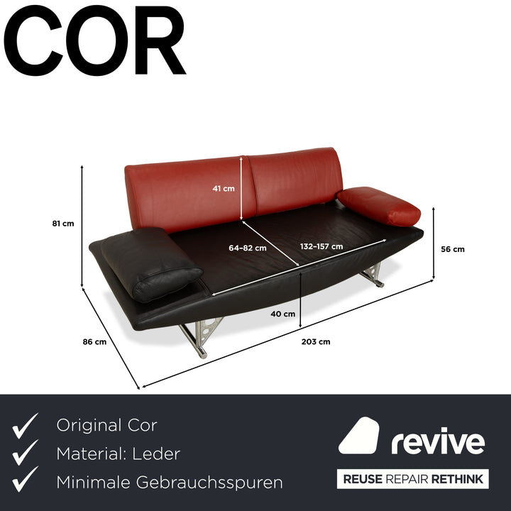Cor Cirrus Leder Zweisitzer Schwarz rot manuelle Funktion Sofa Couch