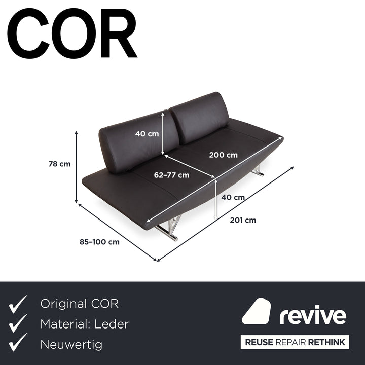 COR Cirrus veganes Leder Dreisitzer Schwarz manuelle Funktion Schlafsofa Neubezug GAVIN 117
