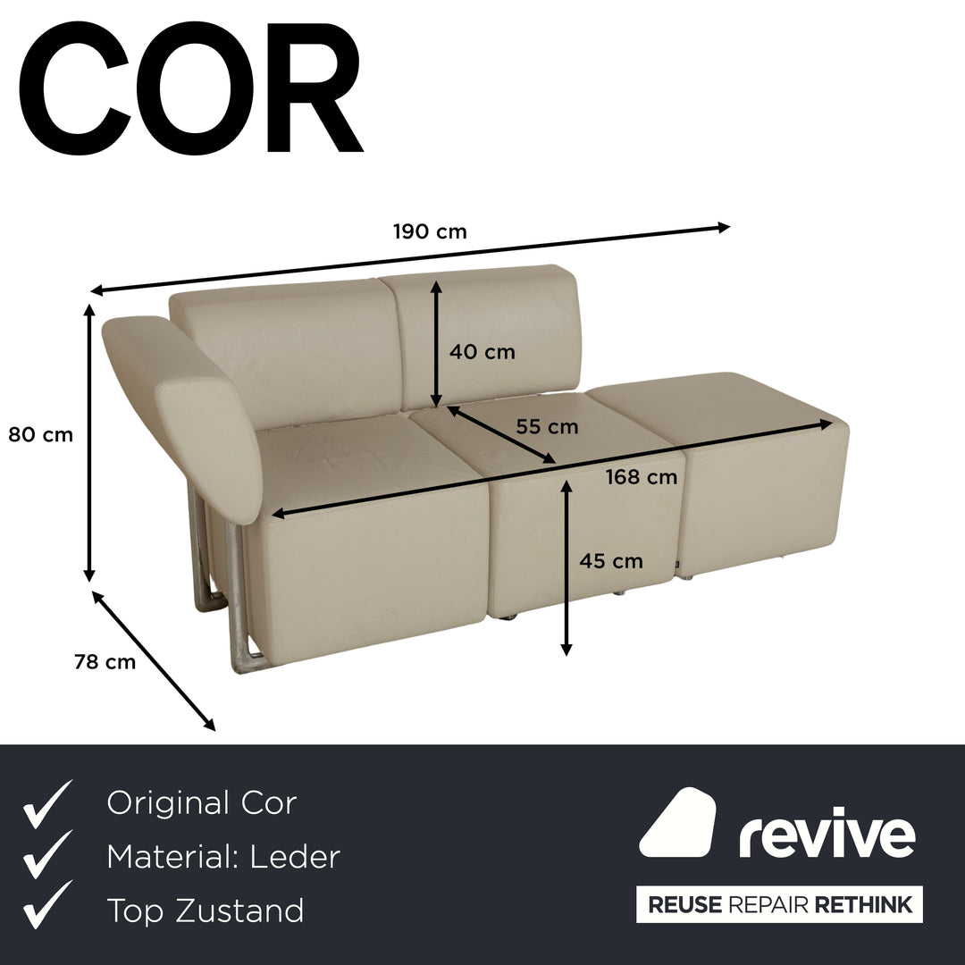 COR Clou Leder Dreisitzer Creme manuelle Funktion Sofa Couch