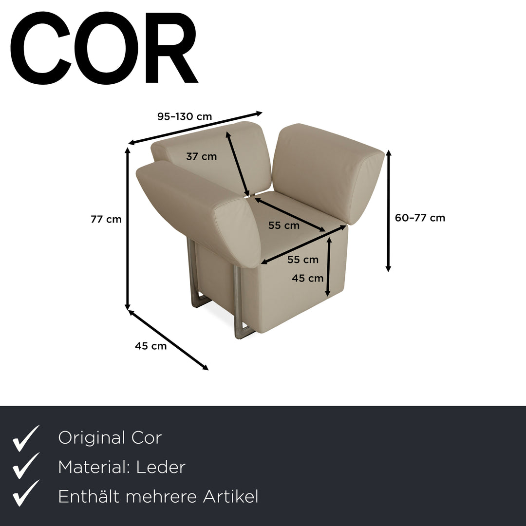 COR Clou Leder Dreisitzer + Sessel Creme manuelle Funktion Sofa Couch