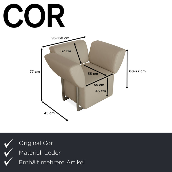 COR Clou Leder Dreisitzer + Sessel Creme manuelle Funktion Sofa Couch