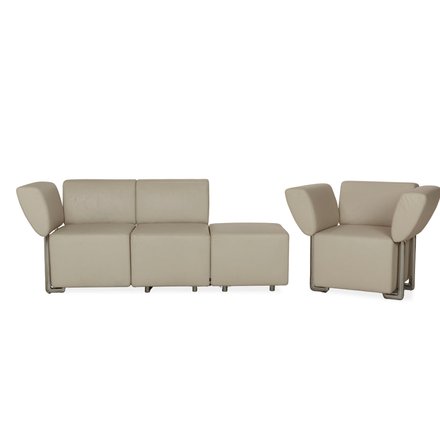 COR Clou Leder Dreisitzer + Sessel Creme manuelle Funktion Sofa Couch