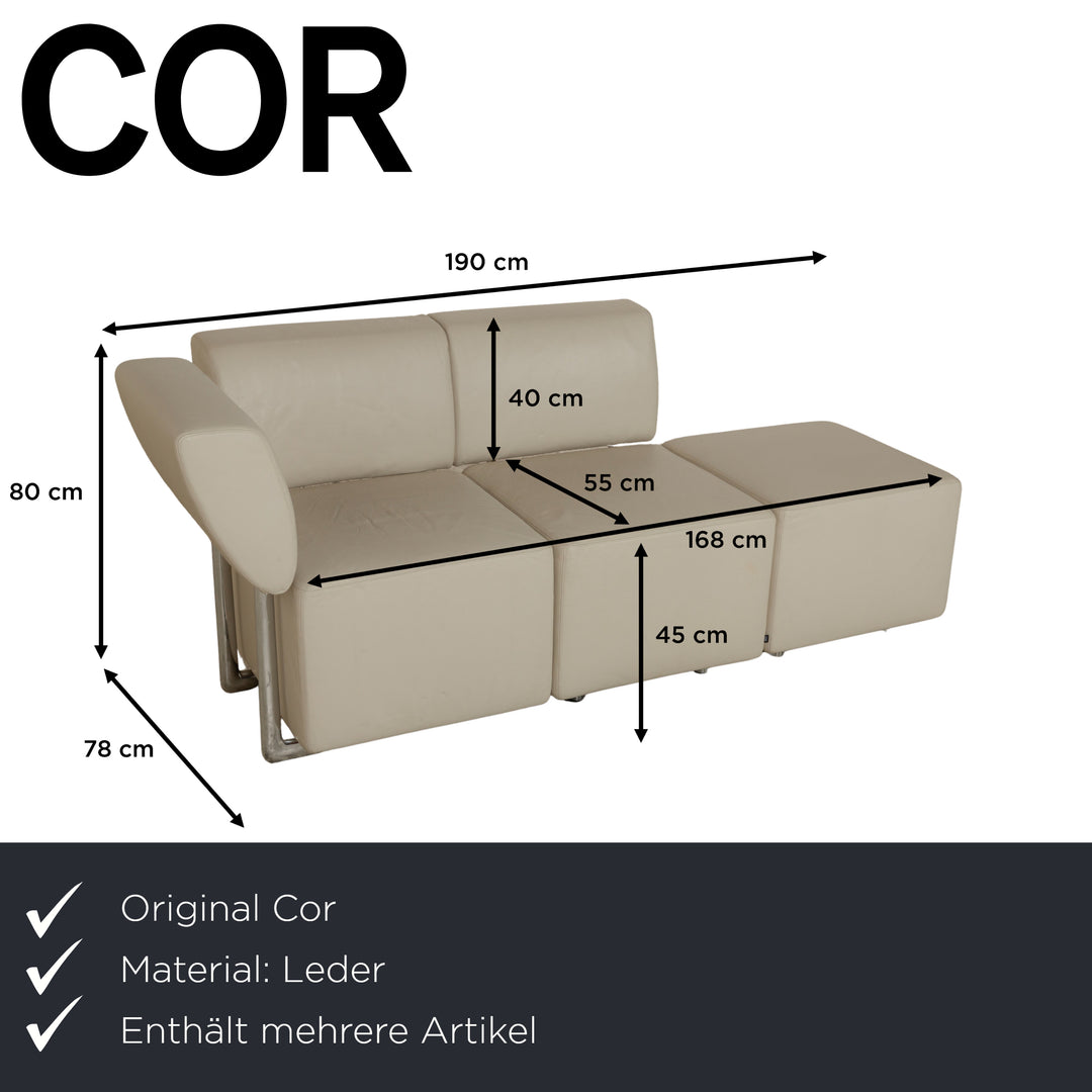 COR Clou Leder Dreisitzer + Sessel Creme manuelle Funktion Sofa Couch