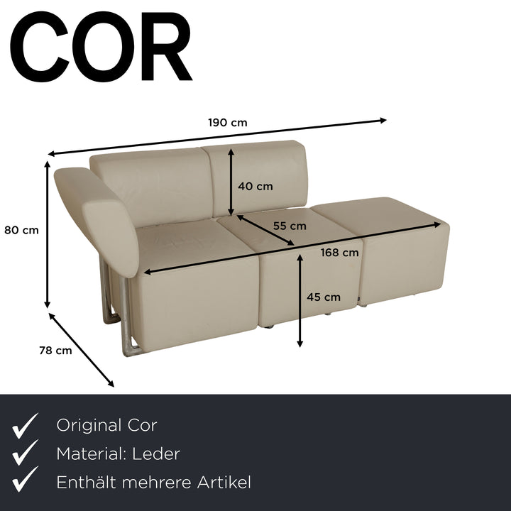 COR Clou Leder Dreisitzer + Sessel Creme manuelle Funktion Sofa Couch