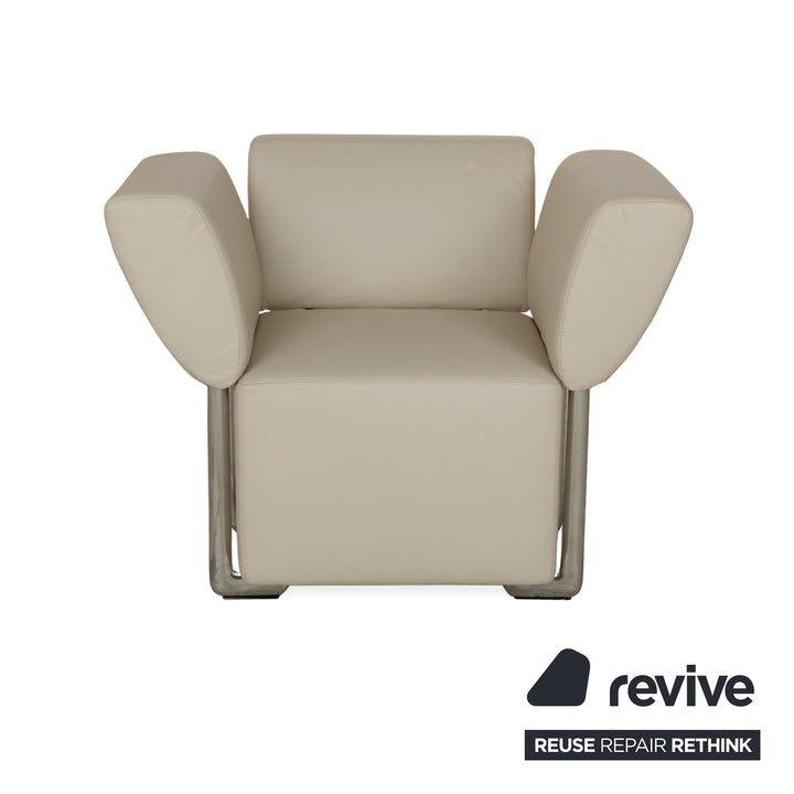 COR Clou Leder Dreisitzer + Sessel Creme manuelle Funktion Sofa Couch
