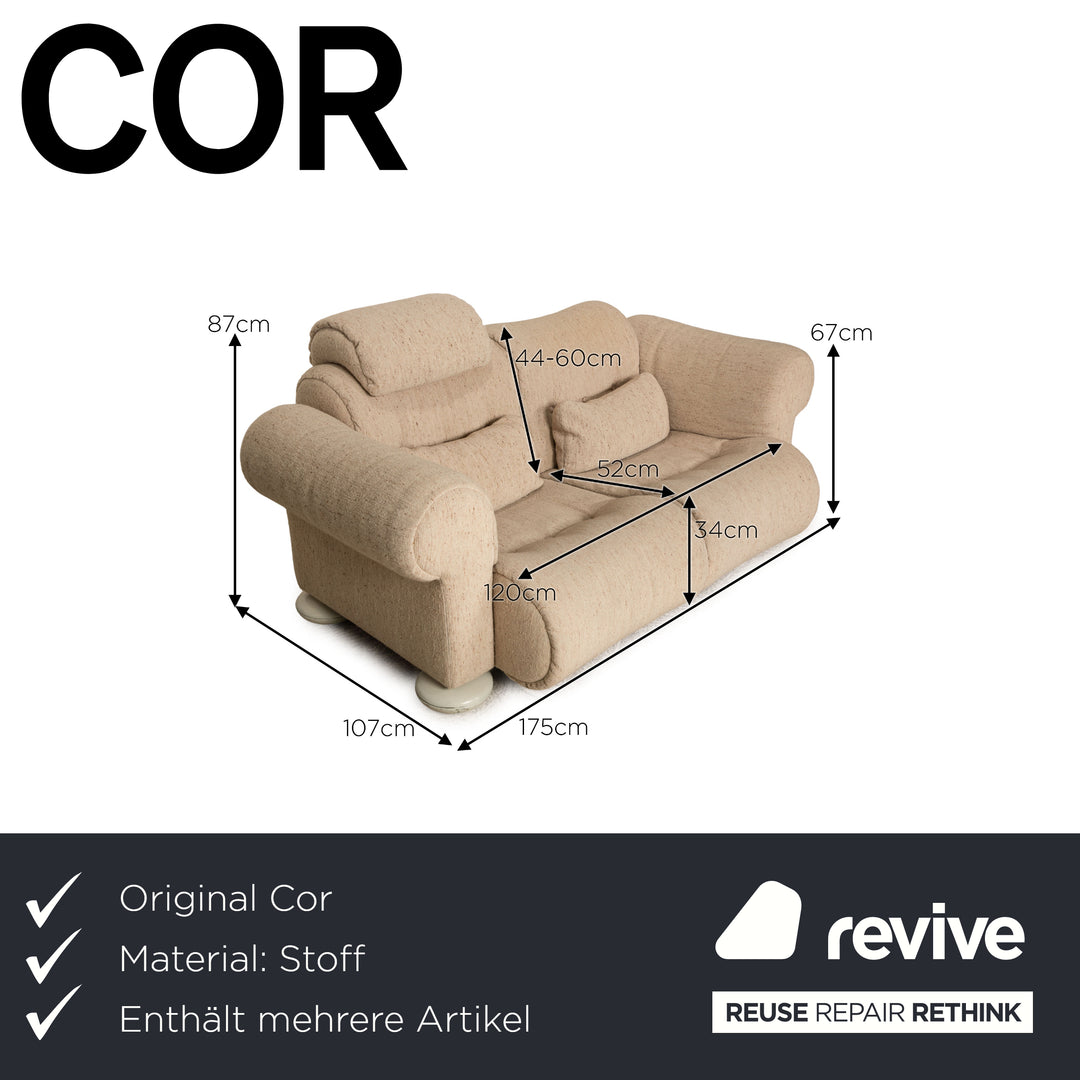 Cor Commodus Stoff Sofa Garnitur Beige Zweisitzer Hocker