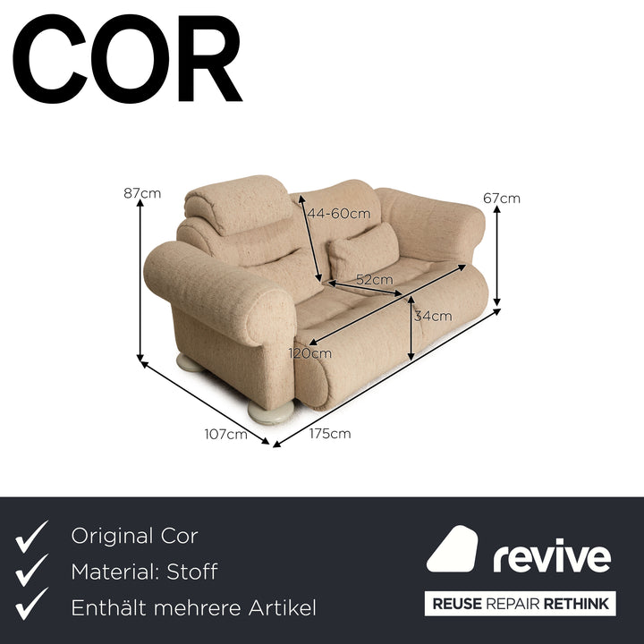 Cor Commodus Stoff Sofa Garnitur Beige Zweisitzer Hocker