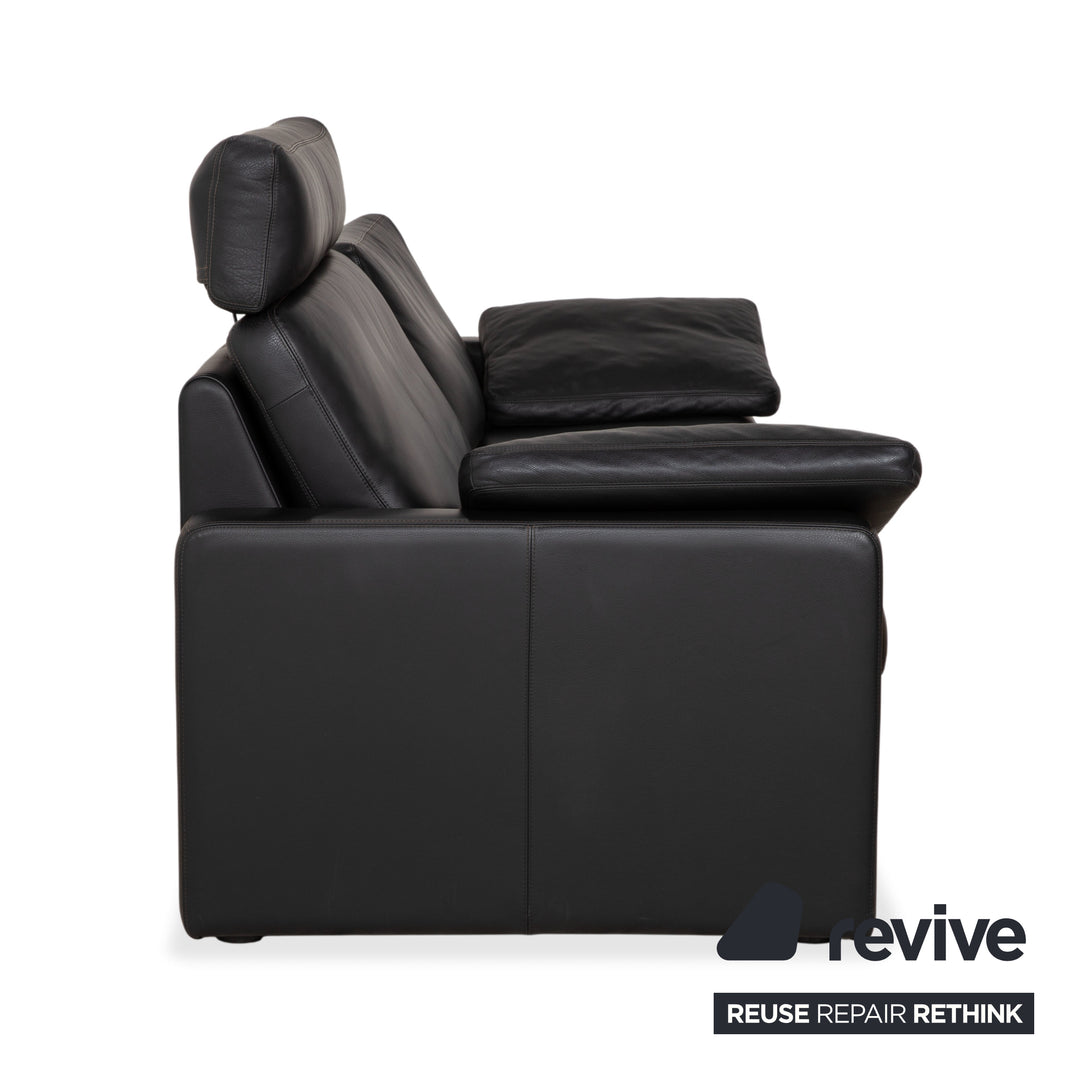 COR Conseta Three-Seater Leather Sofa Black with Headrest Manual Function Couch