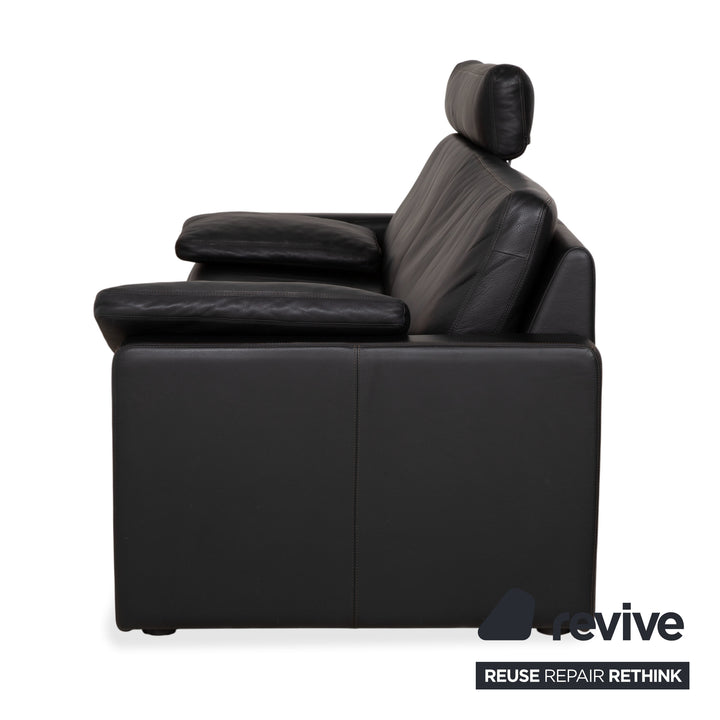COR Conseta Three-Seater Leather Sofa Black with Headrest Manual Function Couch