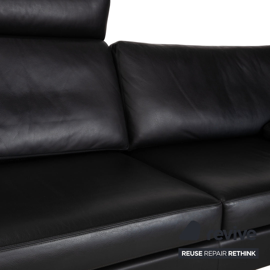 COR Conseta Three-Seater Leather Sofa Black with Headrest Manual Function Couch