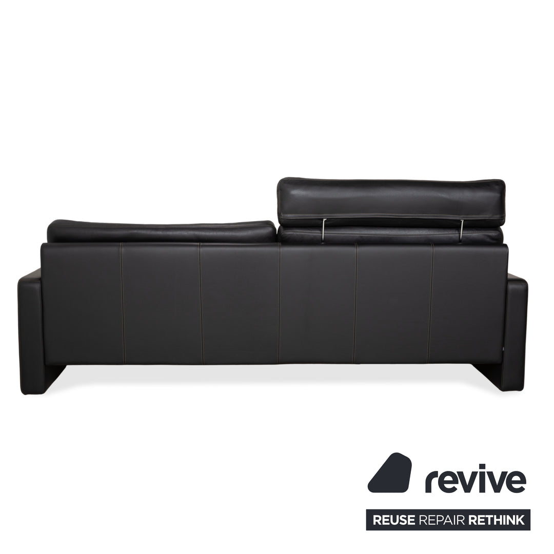 COR Conseta Three-Seater Leather Sofa Black with Headrest Manual Function Couch