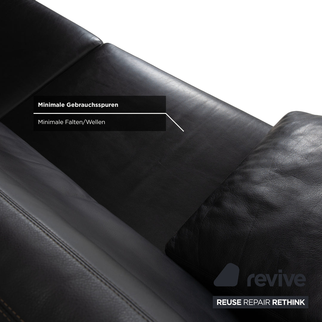 COR Conseta Three-Seater Leather Sofa Black with Headrest Manual Function Couch