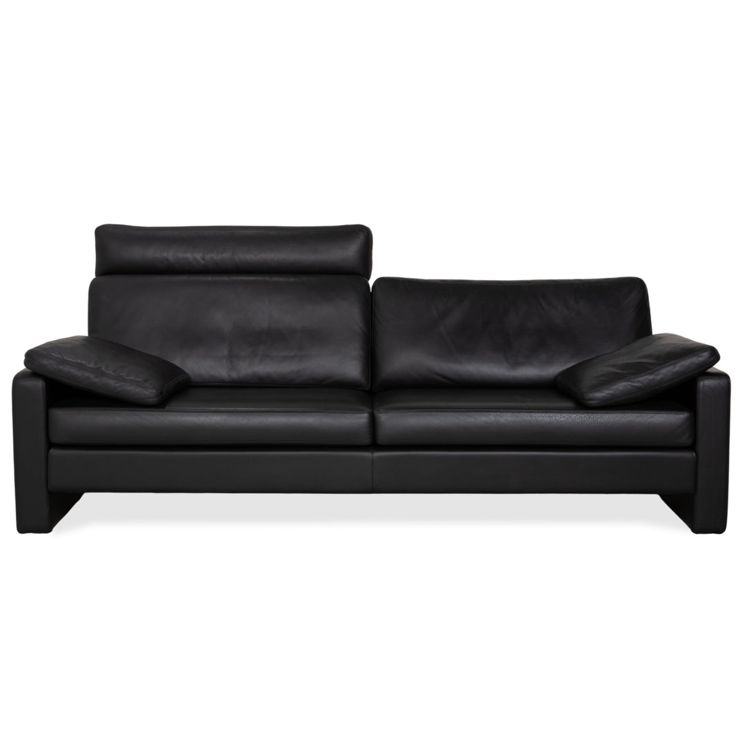COR Conseta Three-Seater Leather Sofa Black with Headrest Manual Function Couch