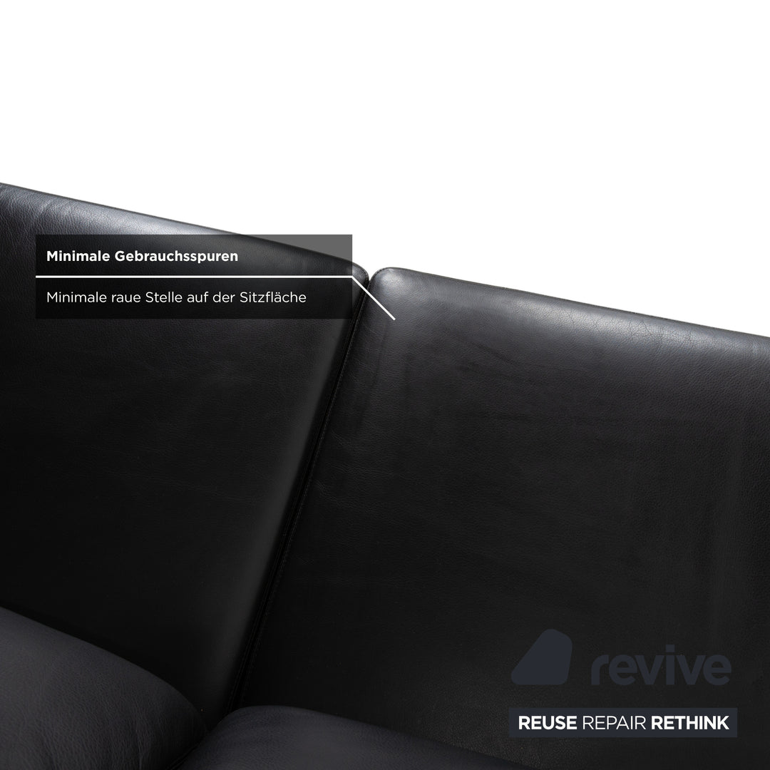 COR Conseta Three-Seater Leather Sofa Black with Headrest Manual Function Couch