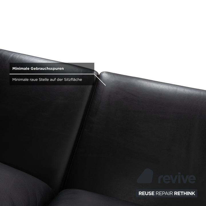 COR Conseta Three-Seater Leather Sofa Black with Headrest Manual Function Couch