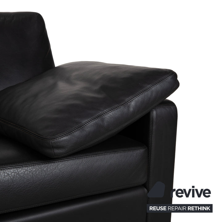 COR Conseta Three-Seater Leather Sofa Black with Headrest Manual Function Couch