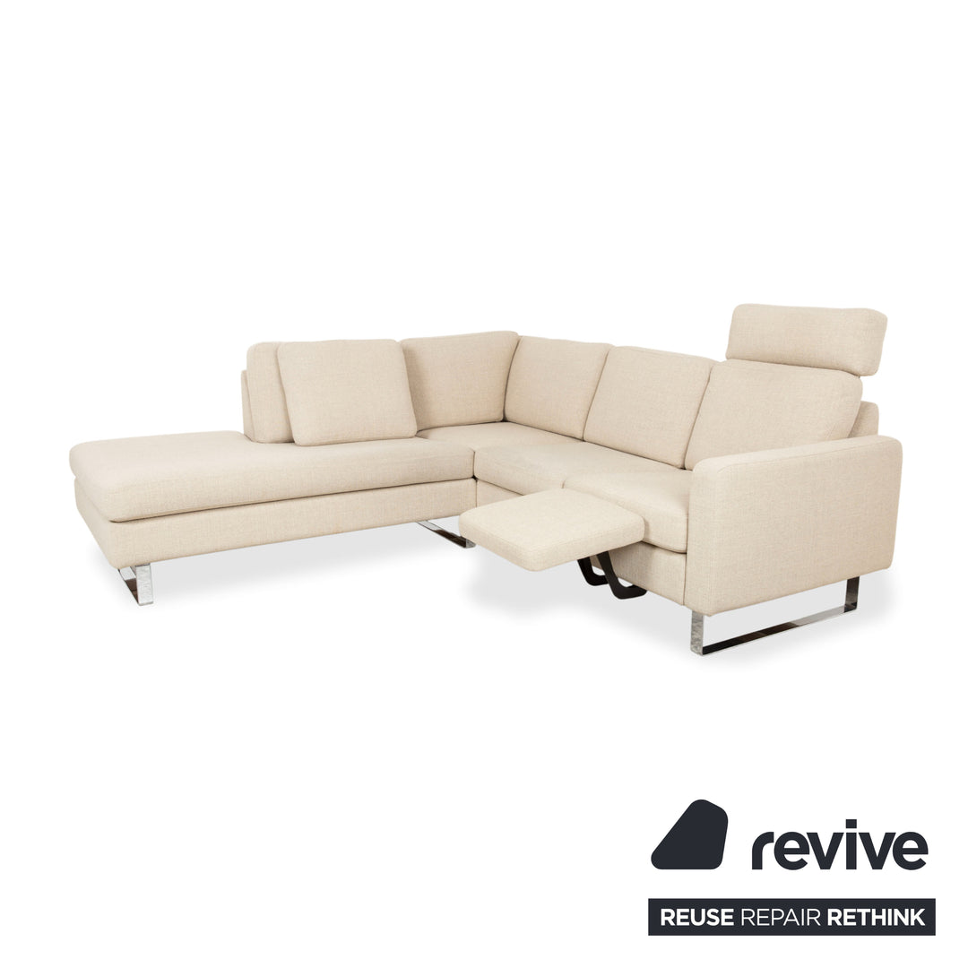 Cor Conseta Ecksofa Stoff Beige Creme Sand Couch mit Chrom Kufen Recamiere Links Fußstütze
