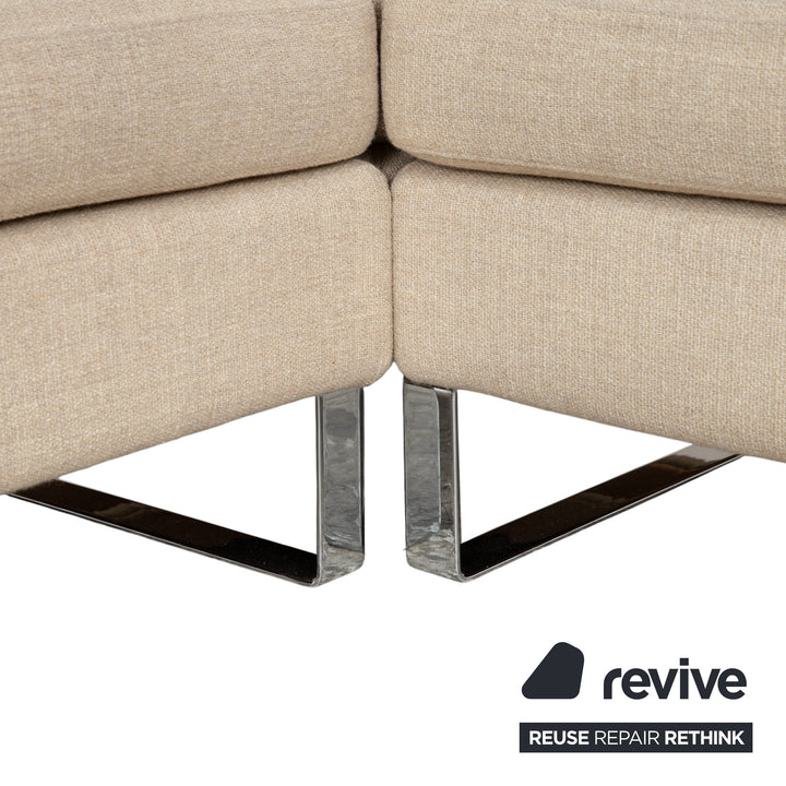 Cor Conseta Ecksofa Stoff Beige Creme Sand Couch mit Chrom Kufen Recamiere Links Fußstütze