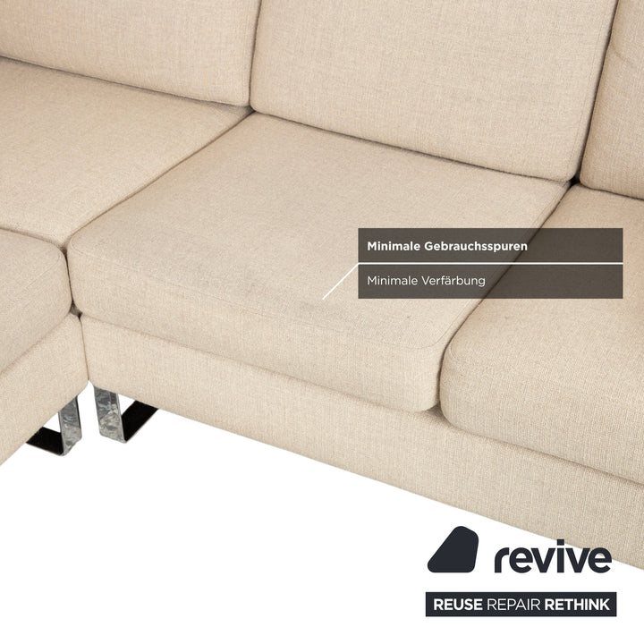 Cor Conseta Ecksofa Stoff Beige Creme Sand Couch mit Chrom Kufen Recamiere Links Fußstütze