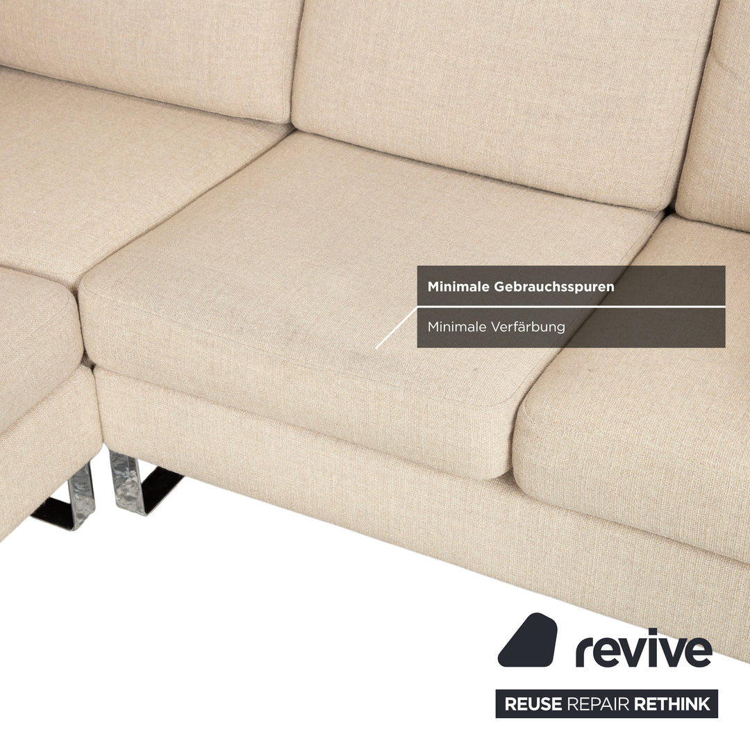 Cor Conseta Corner Sofa Fabric Beige Cream Sand Couch with Chrome Skids Left Chaise Footrest