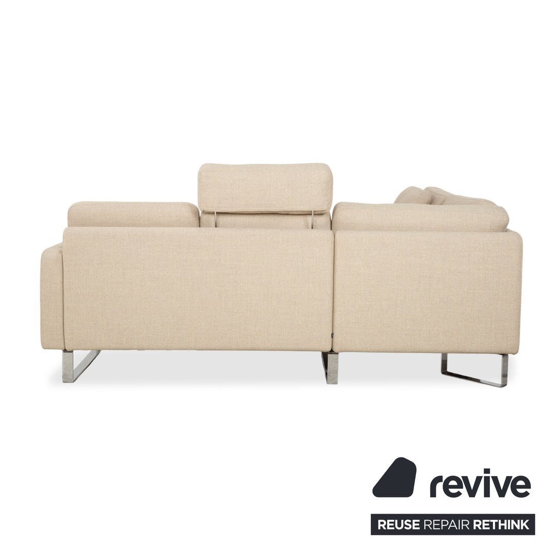 Cor Conseta Ecksofa Stoff Beige Creme Sand Couch mit Chrom Kufen Recamiere Links Fußstütze