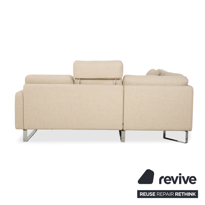 Cor Conseta Ecksofa Stoff Beige Creme Sand Couch mit Chrom Kufen Recamiere Links Fußstütze