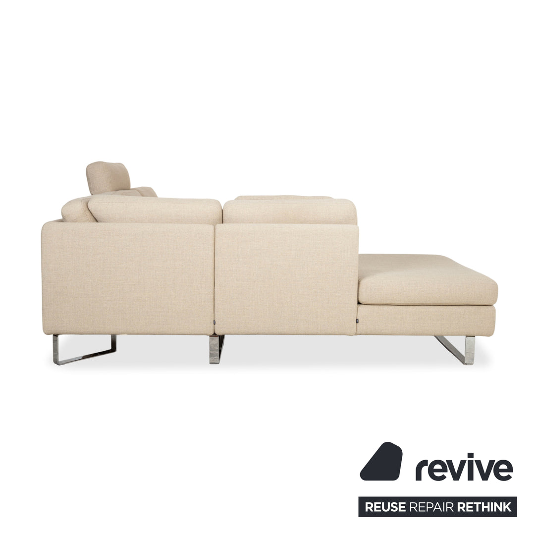 Cor Conseta Ecksofa Stoff Beige Creme Sand Couch mit Chrom Kufen Recamiere Links Fußstütze